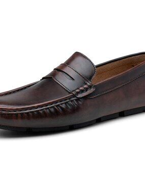 Men's Brown A Synthetic Casual Soft Penny Loafers Slip On Boat Loafers Shoes